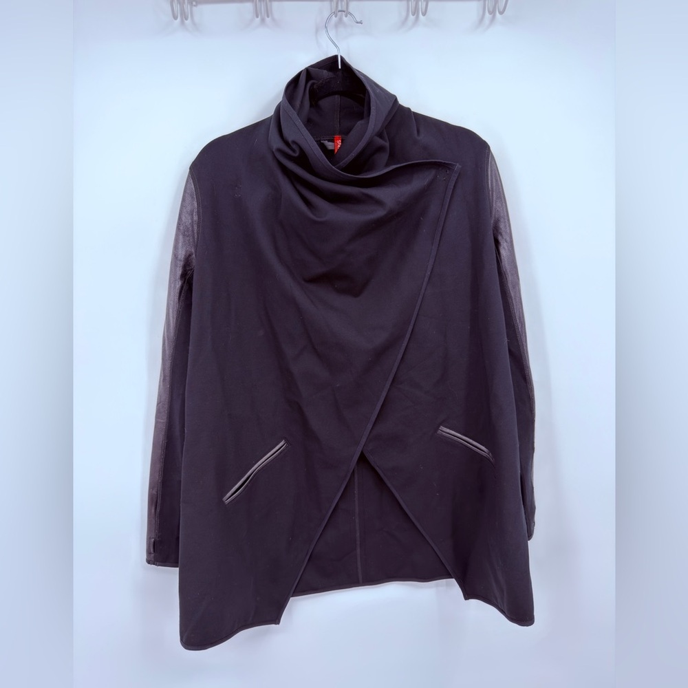 Spanx Black Faux Leather Sleeve Wrap Jacket Small - Picture 4 of 10
